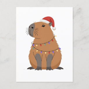 Postal Festiva Navidades Capybara Con Santa Hat Xmas Luces