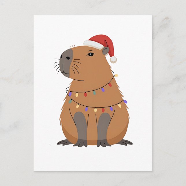Postal Festiva Navidades Capybara Con Santa Hat Xmas Luces (Anverso)