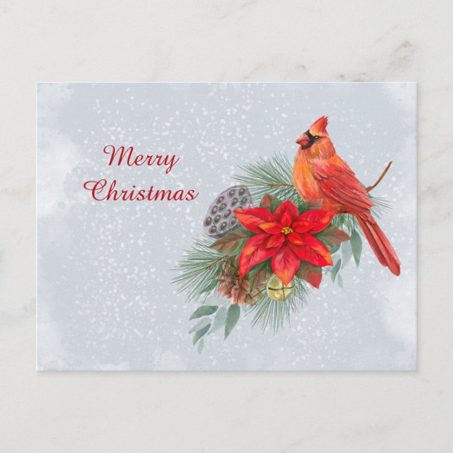 Postal Festiva Navidades Cardenal Rojo Poinsettia Business (Anverso)