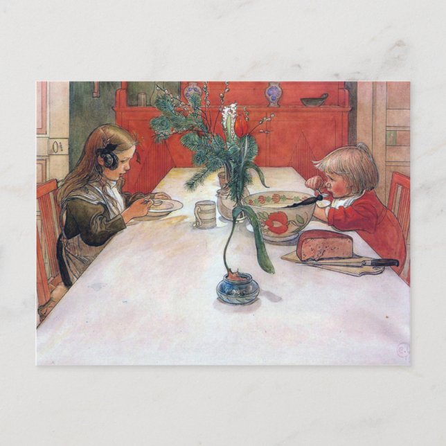 Postal Festiva Navidades Carl Larsson Comida nocturna de feriado (Anverso)