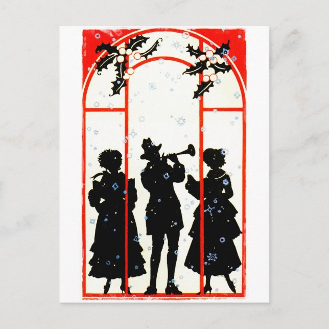 Postal Festiva Navidades Carolers Silhouette 1920 (Anverso)
