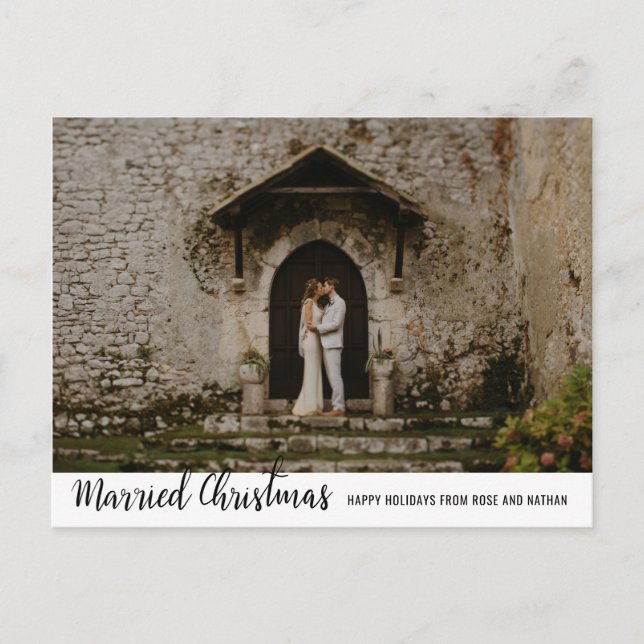Postal Festiva Navidades casados Foto de pareja de vacaciones esc (Anverso)