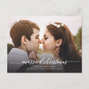 Postal Festiva Navidades casados Foto recién casada   Blanco