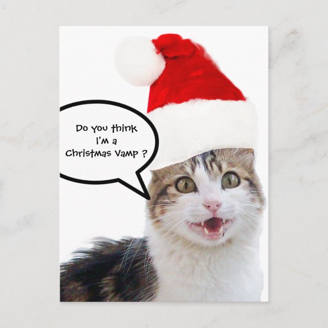 POSTAL FESTIVA NAVIDADES CAT CON GORRA DE SANTA CLAUS (Anverso)