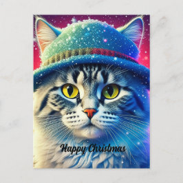 Postal Festiva Navidades Cat en un Gorra - nombre editable