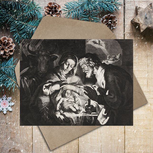 Postal Festiva Navidades católicos cristianos encargados de la es (Vintage Traditional Religious Christian Catholic Christmas Nativity Scene Manger Holiday Postcard)
