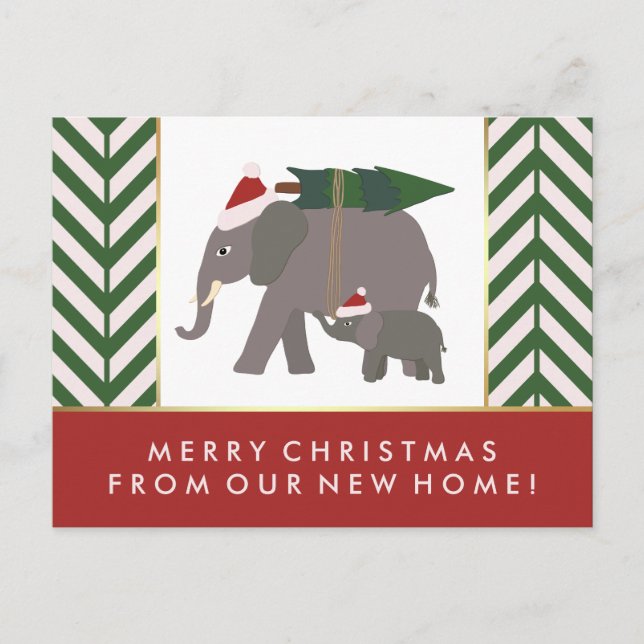 Postal Festiva Navidades Chevron Elephant par nueva dirección (Anverso)