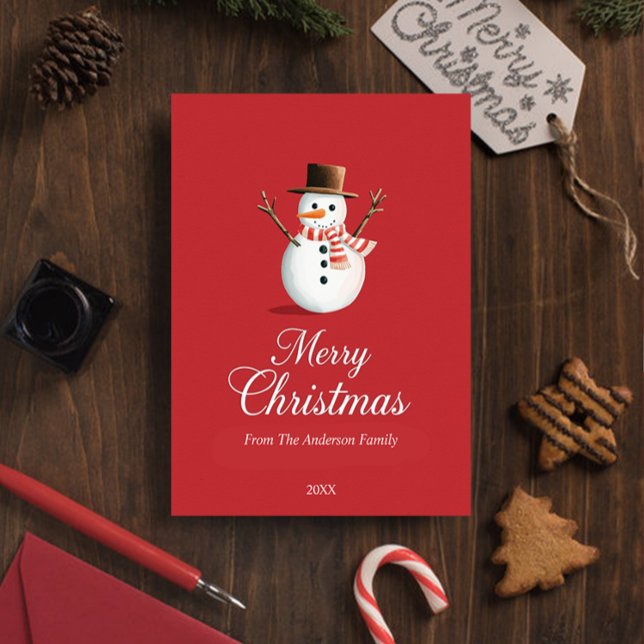 Postal Festiva Navidades clásicos de la familia Red Snowman (Subido por el creador)