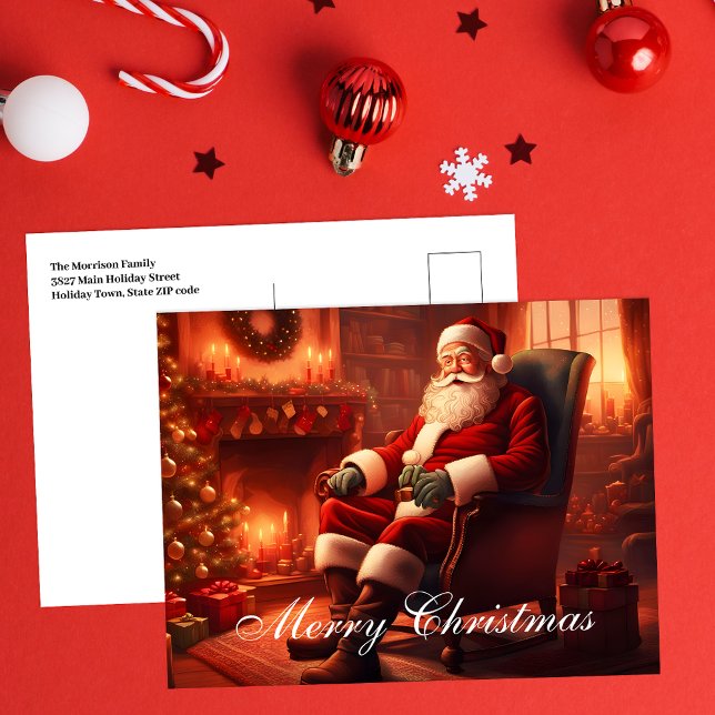 Postal Festiva Navidades clásicos de Santa con una acogedora chim (Subido por el creador)