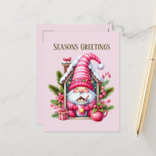 Postal Festiva Navidades cocoa rosado gnome añadir mensaje