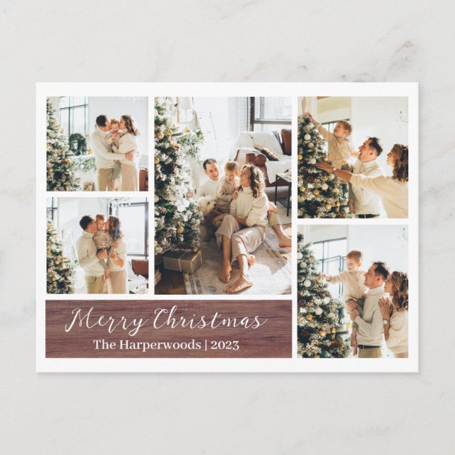 Postal Festiva Navidades Collage de fotos Rústico de la Familia d (Anverso)