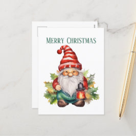 Postal Festiva Navidades color agua gnome añadir texto Holiday