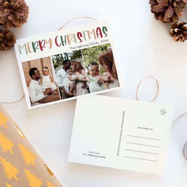 Postal Festiva Navidades coloridos casuales tres fotos (Subido por el creador)