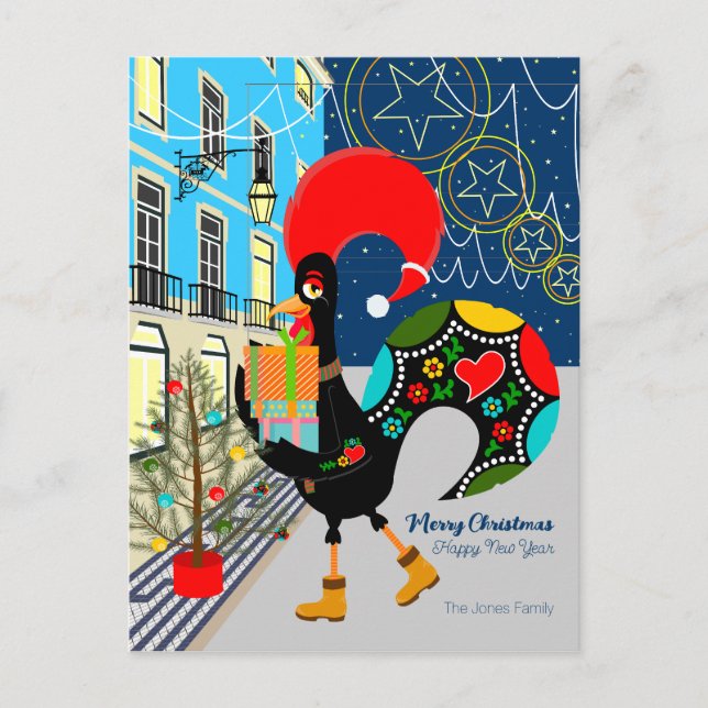 Postal Festiva Navidades comprando con el Rooster Portugués (Anverso)