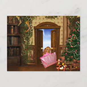 Postal Festiva Navidades comprando perro