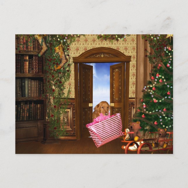 Postal Festiva Navidades comprando perro (Anverso)