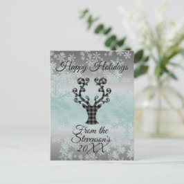 Postal Festiva Navidades con copas de nieve de reno con remate pe