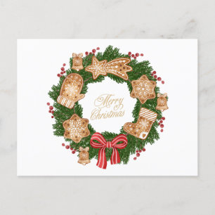 Postal Festiva Navidades con galletas de pan de jengibre, bayas