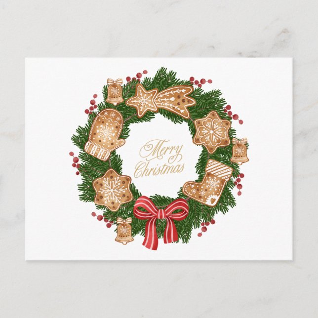 Postal Festiva Navidades con galletas de pan de jengibre, bayas (Anverso)