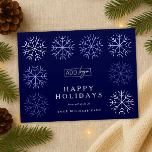 Postal Festiva Navidades con logo de la compañía Snowflakes Navy 