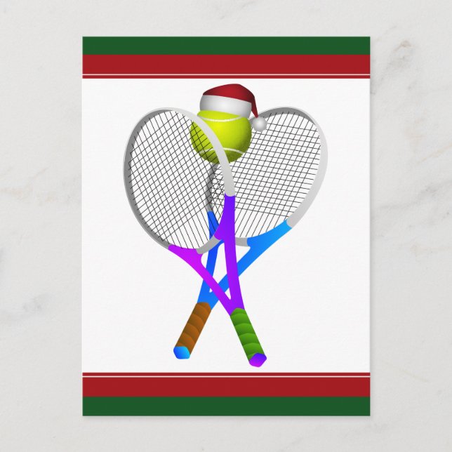 Postal Festiva Navidades con pelotas de tenis y raquetas (Anverso)