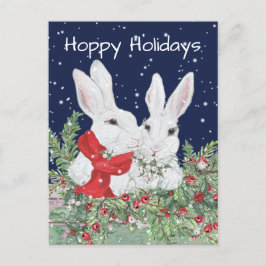 Postal Festiva Navidades Conejos Conejo Snowy Holly Berry Holiday