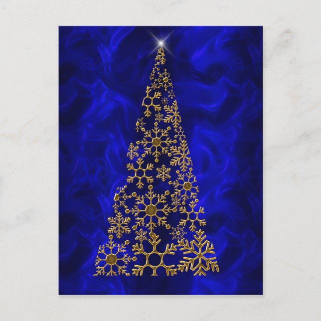Postal Festiva Navidades contemporáneos dorados y azules (Anverso)