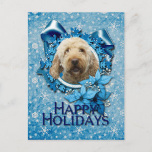 Postal Festiva Navidades - Copo de nieve azul - Goldendoodle