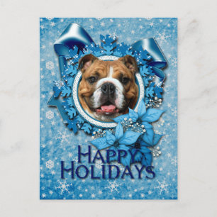 Postal Festiva Navidades - Copos de nieve azules - Bulldog