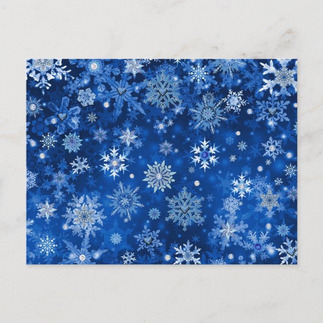 Postal Festiva Navidades Copos de nieve azules y plateados (Anverso)
