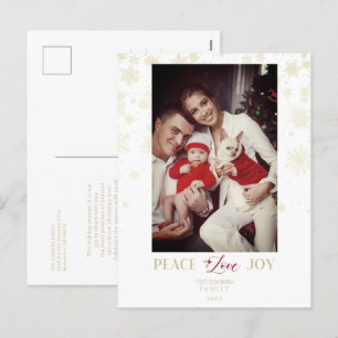 Postal Festiva Navidades Copos de nieve dorados y foto de Persona