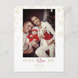 Postal Festiva Navidades Copos de nieve dorados y foto de Persona