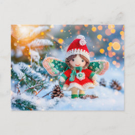 Postal Festiva Navidades coqueteados Elf en nieve con pinecones