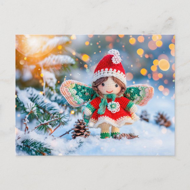 Postal Festiva Navidades coqueteados Elf en nieve con pinecones (Anverso)