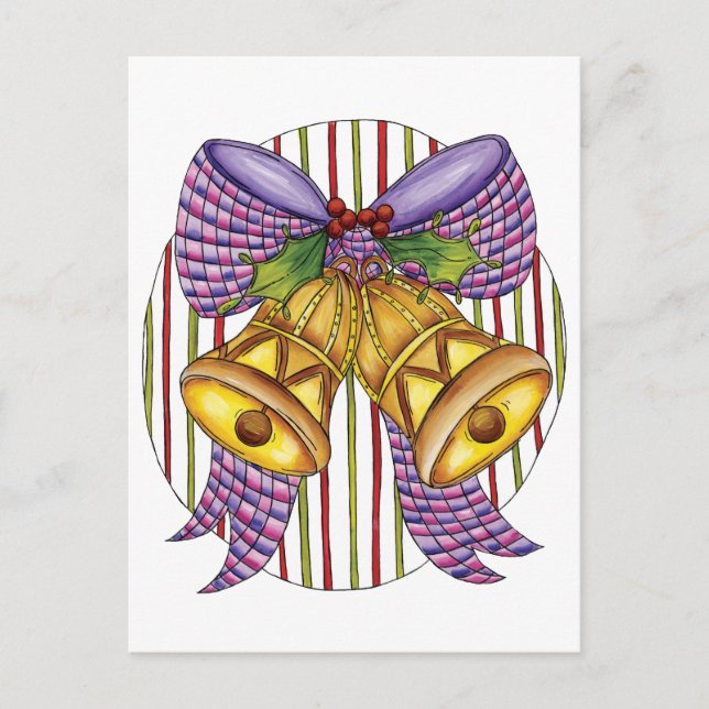 Postal Festiva Navidades cortos Jingle Bells con Ribbon y Bow (Anverso)