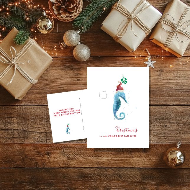 Postal Festiva Navidades costeros SeaCuidados de Caballo acuarela (Care Give Holiday card)