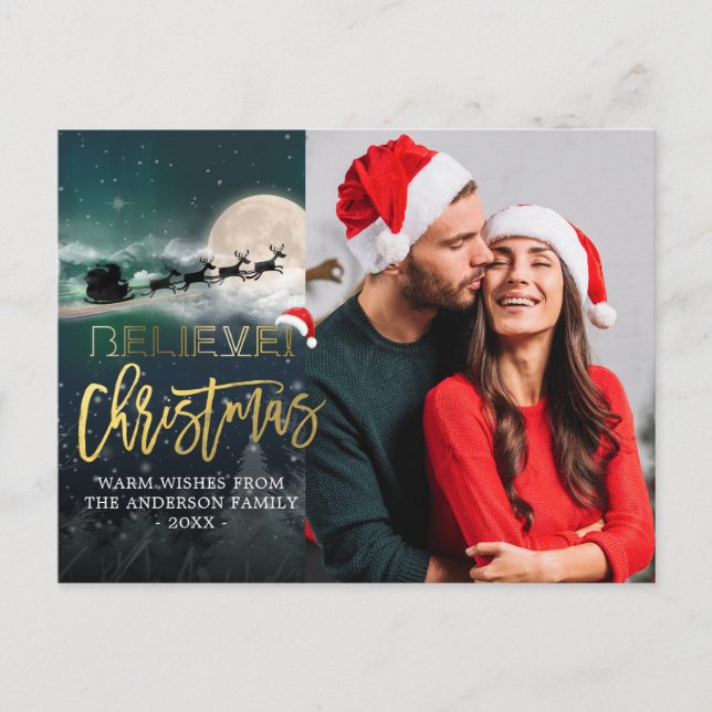 Postal Festiva Navidades CREEN QUE Rincón Sleigh Santa Hat Foto (Anverso)