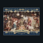 Postal Festiva Navidades cristianos en la escena de la Natividad<br><div class="desc">Celebra las festividades con esta postal azul de Navidades religiosos que presenta la escena de la natividad.</div>