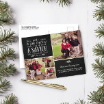 Postal Festiva Navidades cristianos Verse Chalkboard Foto de feri<br><div class="desc">Navidades cristianos Verse Typography Holiday Foto postal en falso Chalkboard. Hemos añadido Luke 2:11 al fondo de la pizarra de vacaciones de esta tarjeta en una tipografía festiva, ¡con espacio para cuatro fotos en el frente! Fácil de personalizar con texto, fuentes y colores. ¡Hazlo fácil este año y envía estas...</div>