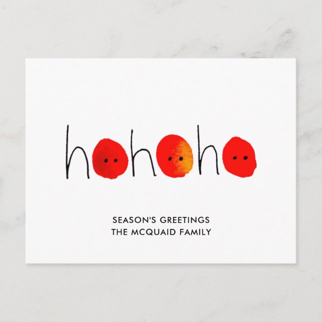 Postal Festiva Navidades Cute Red & Black Ho Ho Ho Ho con pintura (Anverso)