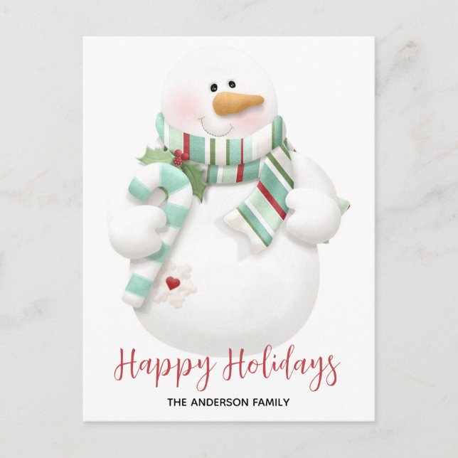 Postal Festiva Navidades Cute Snowman Felices Fiestas (Anverso)