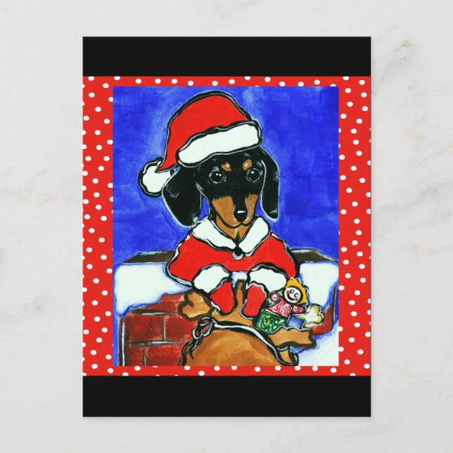 Postal Festiva Navidades Dachshund (Anverso)