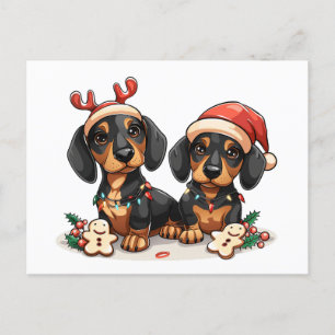Postal Festiva Navidades Dachshund Dogs
