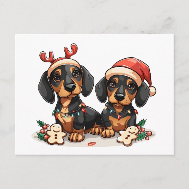 Postal Festiva Navidades Dachshund Dogs (Anverso)