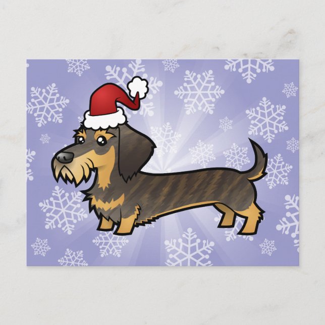 Postal Festiva Navidades Dachshund (pelo largo) (Anverso)