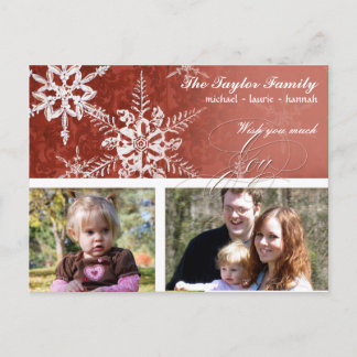 Postal Festiva Navidades Damask Snowflake - Rojo y Blanco
