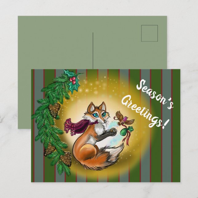 Postal Festiva Navidades dando Fox (Anverso / Reverso)