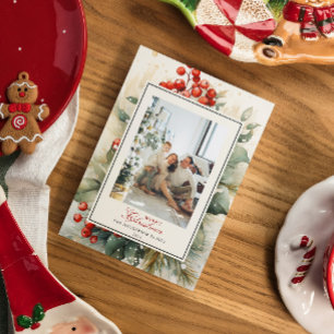 Postal Festiva Navidades de acuarela botánica de Winterberry Foto