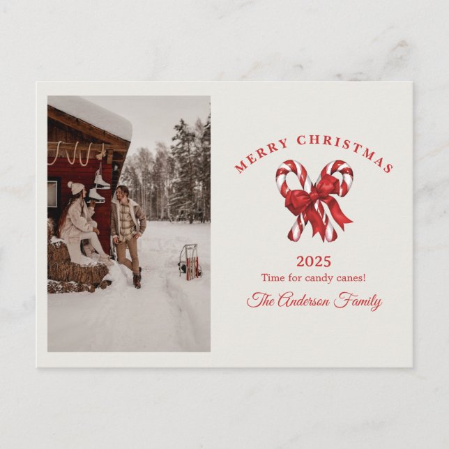 Postal Festiva Navidades de acuarela de caña de personalizado reg (Anverso)