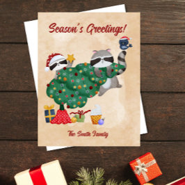 Postal Festiva Navidades de acuarela de Cute Raccoons